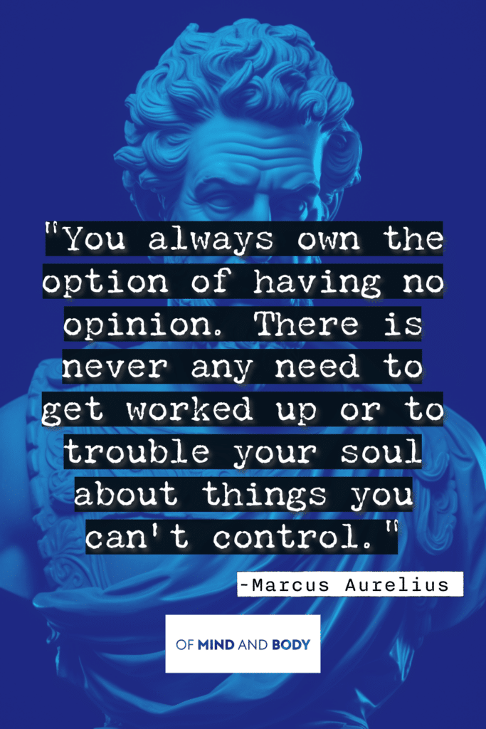 Stoic Quotes on Control - You always own the option of having no opinion. There is never any need to get worked up or to trouble your soul about things you can't control.