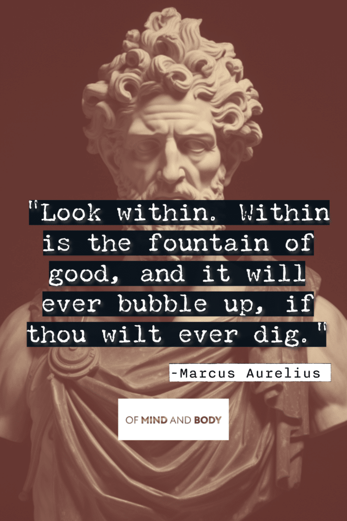 Stoic Quotes on Purpose : Look within. Within is the fountain of good, and it will ever bubble up, if thou wilt ever dig.